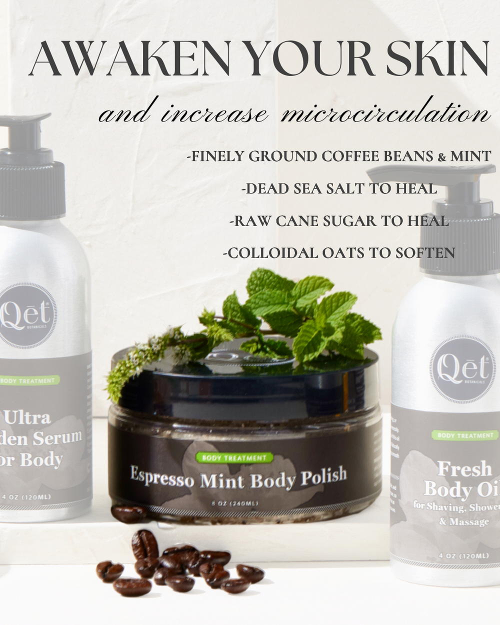 Qēt Botanicals Natural Skincare | Espresso Mint Exfoliating Body
